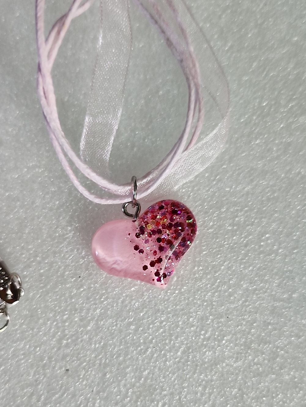 Hand Crafted Pink Glitter Heart Pendant Necklace